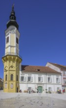 Water features at the town hall tower on the main square, Bad Radkersburg, Styria, Austria