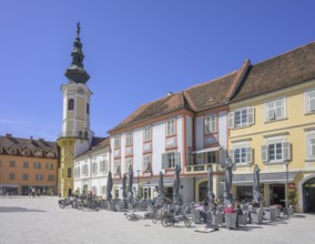 Main square with town hall tower, Bad Radkersburg, Styria, Austria
