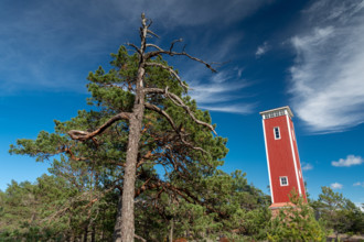 Falun red-painted observation tower on Getaberg, Geta, Åland, Åland Islands, Finland