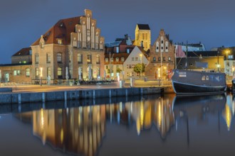 Old harbour illuminated Wismar Baltic Sea Germany