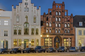 Marketplace illuminated Wismar Baltic Sea Germany