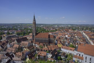 View from Trausnitz Castle to the old town with St Martin's Church, Landshut, Bavaria, Germany