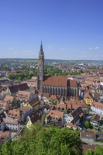 View from Trausnitz Castle to the old town with St Martin's Church, Landshut, Bavaria, Germany
