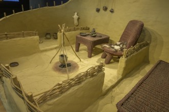 Reconstruction of a house with fireplace and furniture, Museum of Vucedol Culture, Vukovar,