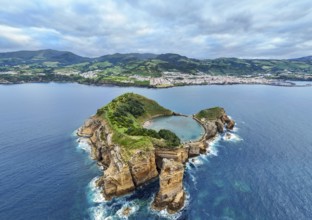 Vila Franca Islet, Vila Franca Do Campo Town and Atlantic Ocean. Azores, Sao Miguel Island.