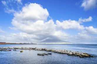Seaside in Naples with Mount Vesuvius in backround, Campania, Italy
