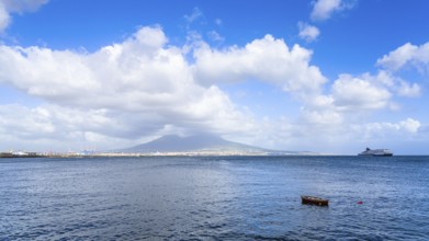 Seaside in Naples with Mount Vesuvius in backround, Campania, Italy