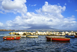 Seaside in Naples with Mount Vesuvius in backround, Campania, Italy