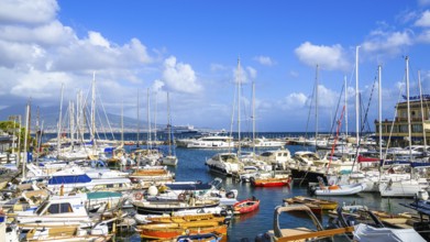 Marina in Naples with Mount Vesuvius in backround, Campania, Italy