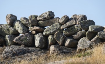 A stone wall made of Bohus granite rocks, rocky coast, Ramsvik, Ramsviklandet nature reserve,