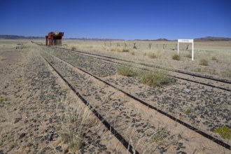 Railway tracks at the old German railway station of Garub, near Aus, Karas Region, Namibia