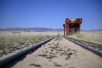 Railway tracks at the old German railway station of Garub, near Aus, Karas Region, Namibia