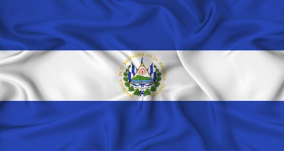 Realistic El Salvador flag waving. Close up of flag of El Salvador with cloth texture