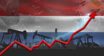 Oil pumps with Netherlands flag. Oil production with Netherlands flag, petrol industry