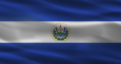 El Salvador flag with fabric texture. Realistic flag of El Salvador waving
