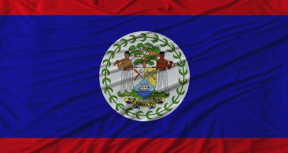 Belizean flag waving. Flag of Belize with cloth texture