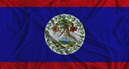 Belizean flag with fabric texture background. National flag of Belize