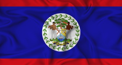 Realistic Belize flag waving. Close up of flag of Belize with cloth texture