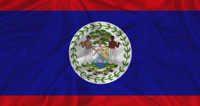 Flag of Belize with cloth texture. Close up of Belize flag waving