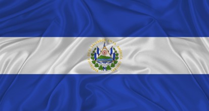 Flag of El Salvador with cloth texture. Close up of El Salvador flag waving