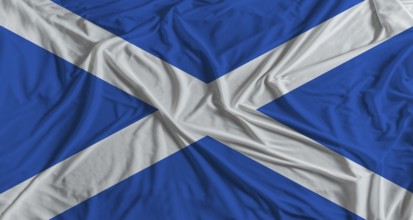 Scottish flag with fabric texture background. National flag of Scotland