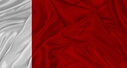 Flag of Emirate of Dubai with cloth texture. Close up of Dubai flag waving