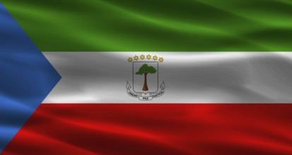 Equatorial Guinea flag with fabric texture. Realistic flag of Equatorial Guinea waving
