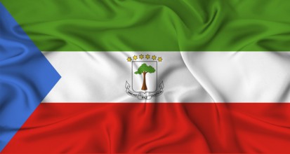 Realistic Equatorial Guinea flag waving. Close up of flag of Equatorial Guinea with cloth texture