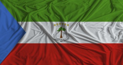 Equatoguinean flag with fabric texture background. National flag of Equatorial Guinea