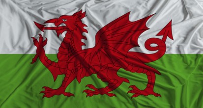 Welsh flag with fabric texture background. National flag of Wales, United Kingdom
