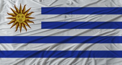 Uruguayan flag waving. Flag of Uruguay with cloth texture