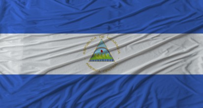 Nicaraguan flag waving. Flag of Nicaragua with cloth texture