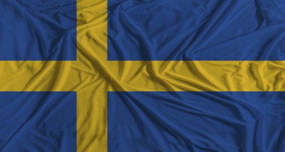 Swedish flag with fabric texture background. National flag of Sweden
