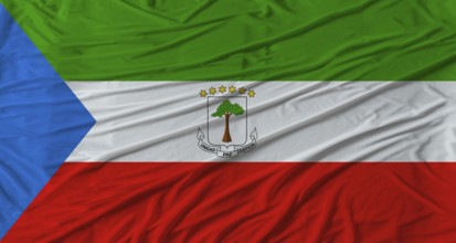 Equatoguinean flag waving. Flag of Equatorial Guinea with cloth texture