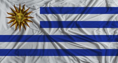 Uruguayan flag with fabric texture background. National flag of Uruguay