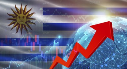 Global financial growth with Uruguay flag. Financial growth with Uruguay flag on economic