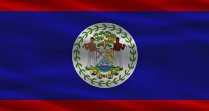Belize flag with fabric texture. Realistic flag of Belize waving