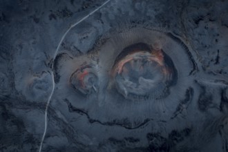 Red craters in Black Sand Desert, Icelandic Highlands, Iceland