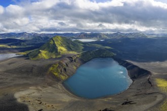 Crater lake Hnausapollur or Bláhylur, Landmannalaugar, Fjallabak Nature Reserve, Icelandic