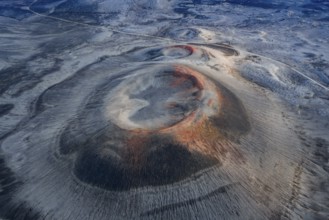 Red craters in black sand desert, Icelandic Highlands, Iceland