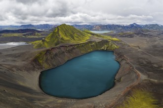 Crater lake Hnausapollur or Bláhylur, Landmannalaugar, Fjallabak Nature Reserve, Icelandic