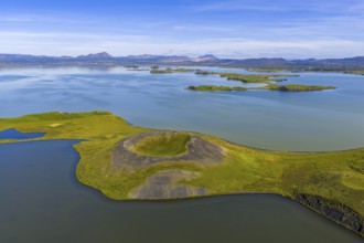 Lake Myvatn with pseudo-crater, North Iceland, Iceland