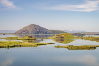 Lake Myvatn with pseudo-crater, North Iceland, Iceland