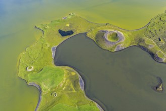 Lake Myvatn with pseudo-crater, North Iceland, Iceland