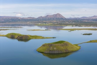 Lake Myvatn with pseudo-crater, North Iceland, Iceland