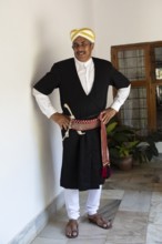 Indian man, 63 years old, from the Kodava clan in traditional dress, Coorg, Karnataka, India