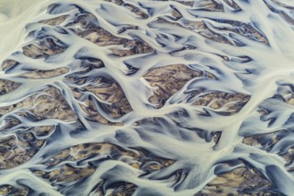 Branching course of a glacial river, abstract structures, South Iceland, Iceland