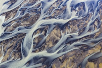 Branching course of a glacial river, abstract structures, South Iceland, Iceland