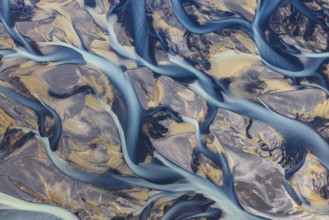 Branching course of a glacial river, abstract structures, South Iceland, Iceland