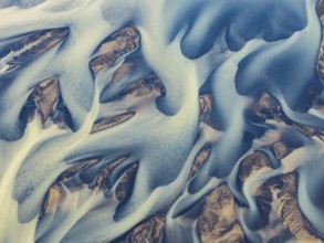Branching course of a glacial river, abstract structures, South Iceland, Iceland